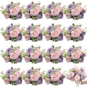 Yuxung 14 Bundles Artificial Peonies Silk Peonies Faux Flower Bouquet Fake Peony Flower Arrangements Table Centerpieces for Vase Wedding Party Boho Home Office Decoration Bulk (Pink, Purple)