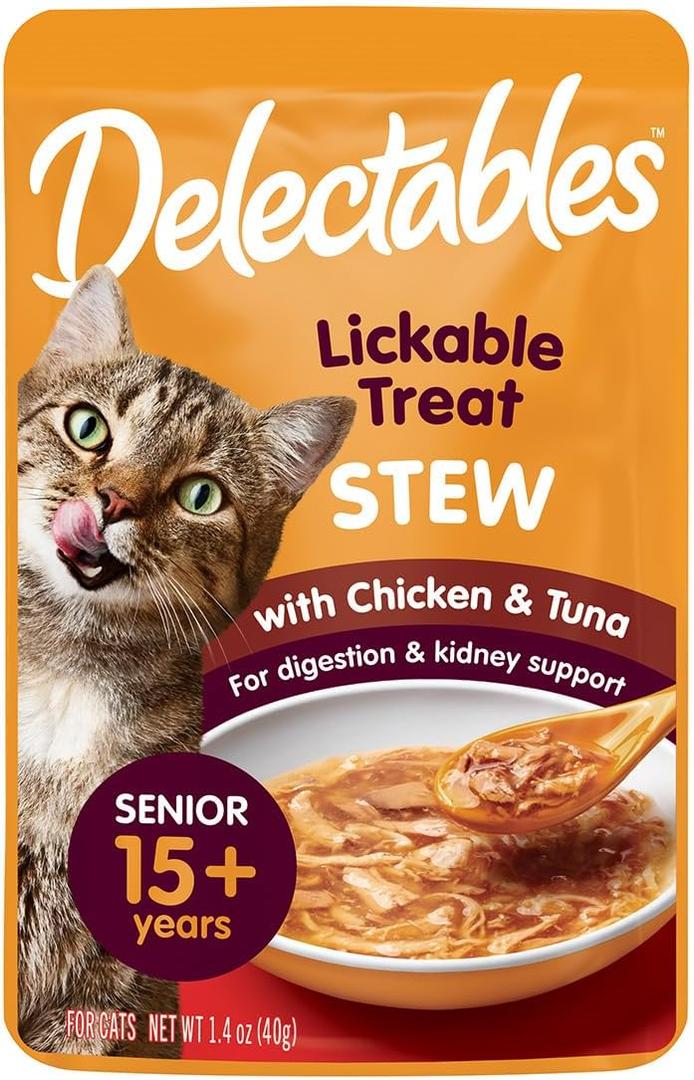 Delectables Non-Seafood Stew Lickable Wet Cat Treats, Chicken & Beef, 1.4oz, 2 pack, BB 09/25/2026
