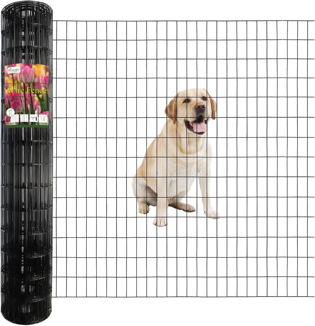 FOREHOGAR Black PVC Coated Welded Wire Fence 56 Inch x 50 Foot, 2 Inch x 4 Inch 14GA, Garden Border Fencing Roll Vinyl Coating Metal Wire Mesh Hardware Cloth for Yard Vegetable Plant Protection