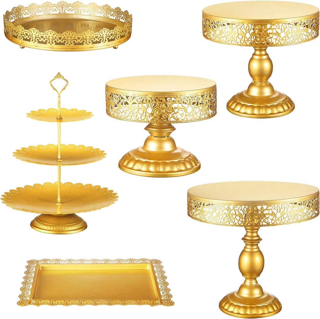 6Pcs Gold Cake Stand Set, Dessert Table Display Set, Cupcake Stand combo, Metal Serving Platters for Wedding, Party, Anniversary, Baby Shower, Gift (6-Pieces)