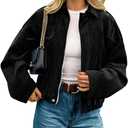 Womens Faux Suede Jackets Fall Fashion Outfits Coat Winter Clothes Open Front Cropped Jacket (Medium, Black)