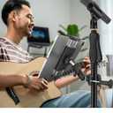 Aluminum Tablet Holder for Microphone Stand/Mic Music Mount Stand [Without Slipping] 360 Rotation Adjustable iPad iPhone Holder Mount for Microphone with Clamp, Fits 4''13" Tablets & Smartphones