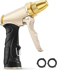 ARXIVE Garden Hose Nozzle Hand Sprayer, Heavy Duty High Pressure 100% Metal with 4 Adjustable Spray Patterns for Watering Lawn, Garden, Car Washing,Pets & Windows