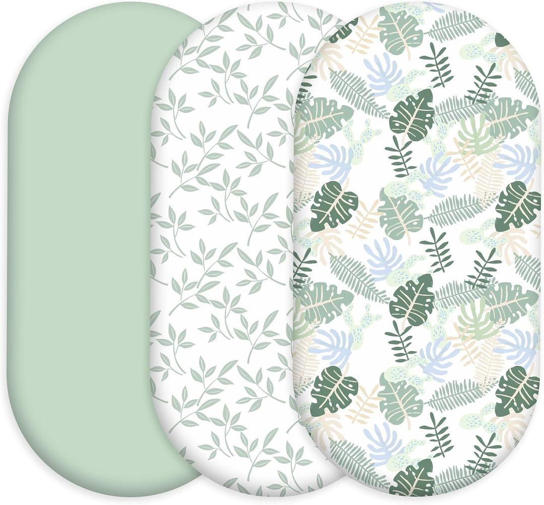 Baby Bassinet Sheets 3 Pack, Fitted Mattress Sheets for Boys & Girls, Ultra Soft Breathable, Universal Compatible with Halo Bassinest Swivel Sleeper(Sage Green, 32x16 Inch)
