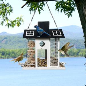 HONGLAND Solar Bird Feeders House for Outside Hanging, Metal Wild Bird Feeder for Outdoors Hanging, Large Capacity, Weatherproof and Durable, Cardinal Bird Feeder Garden Lantern Backyard Decor
