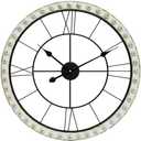 SwallowLiving 24 Inch Wooden Beaded Framed Minimalist Black Metal Wall Clock with Roman Numerals - Elegant Home Decor, Silent Quartz Movement, Perfect for Living Room, Kitchen, or Bedroom