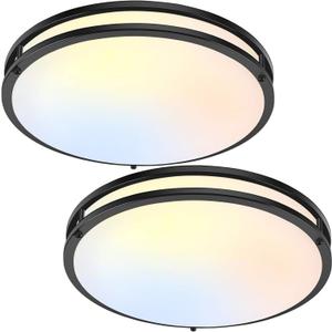 50W 5600lm Bright LED Ceiling Lights Matte Black, 16Inch Large Flush Mount Ceiling Light Fixture with 5 Color Temperatures, Dimmable Modern Kitchen Light Fixture Ceiling for Living Room Bedroom 2-Pack (16 inch, Matte Black-5CCT-2)