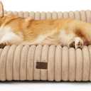 Bedsure ComfyFleece Cute Dog Couch for Medium Dogs - As Seen on TV on Good Day New York, Dog Couch Bed with Removable, Washable Cover, Supportive Pet Sofa, for Medium Large Dogs, 36inch, Sandy Beige (36x27x10")