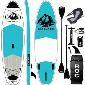 Roc Inflatable Stand Up Paddle Boards |Premium SUP Paddle Board Accessories, Wide Stable Design, Non-Slip Comfort Deck for Youth/ Adults (Teal W/ Kayak Seat)