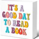 LVQHI Reading Interest Wood Block Sign Shelves Decor, It's A Good Day to Read A Book Wooden Box Sign, Classroom Library Reading Room Decor Desk Signs, Book Lover Gift for Kids 5" x 5" V438