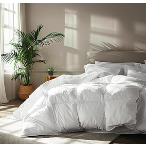 Serta Goose Feather Down Fiber Comforter Queen Size - 100% Cotton Cover Duvet Insert - Hotel Luxury Hypoallergenic Bedding Comforter All Season Medium Warmth 90 x 90 Inch White