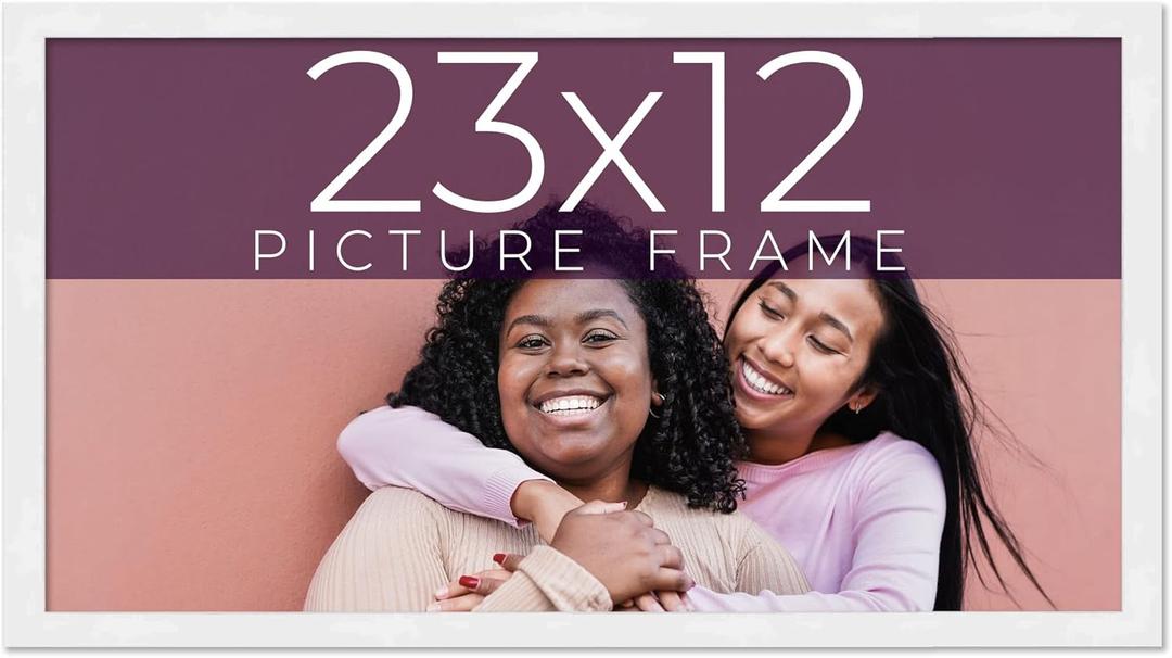 23x12 Frame White Real Wood Picture Frame Width 0.75 Inches | Interior Frame Depth 0.5 Inches | Bianca Mid Century Photo Frame Complete with UV Acrylic, Foam Board Backing & Hanging Hardware