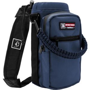 NATURE PIONEOR Water Bottle Holder with Adjustable Strap -Insulated Water Bottle Sling Carrier with Paracord Handle & 2 Pockets, Outdoor Sports, Hiking, Camping, Gym