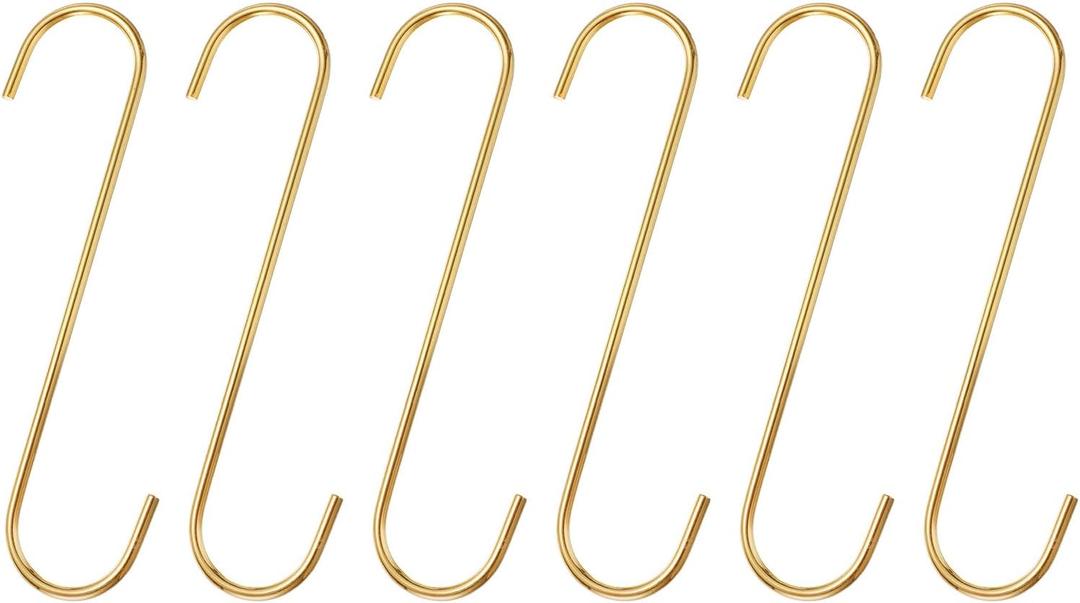 2 x HARFINGTON 6pcs Long S Hooks 8 Inch Extra Long Metal S-Shaped Hanging Hooks High Manganese Steel S Hanger Storage Organizing Tool for Kitchen Garden Bathroom Garage Closet, Gold Tone