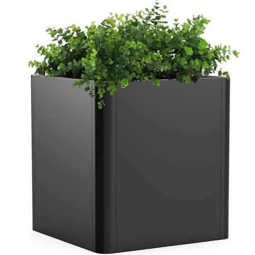 Metal Square Planter Box, Galvanized Steel Planters for Outdoor Plants, 20"x 20"x 21" Black Large Outdoor Planters with Drainage Hole for Porch/Patio/Garden