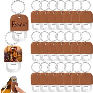 Maxcheck Dye Leather Bottle Opener Keychain Sublimation Beer Steel Bottle Opener PU Leather Keychain for Gift