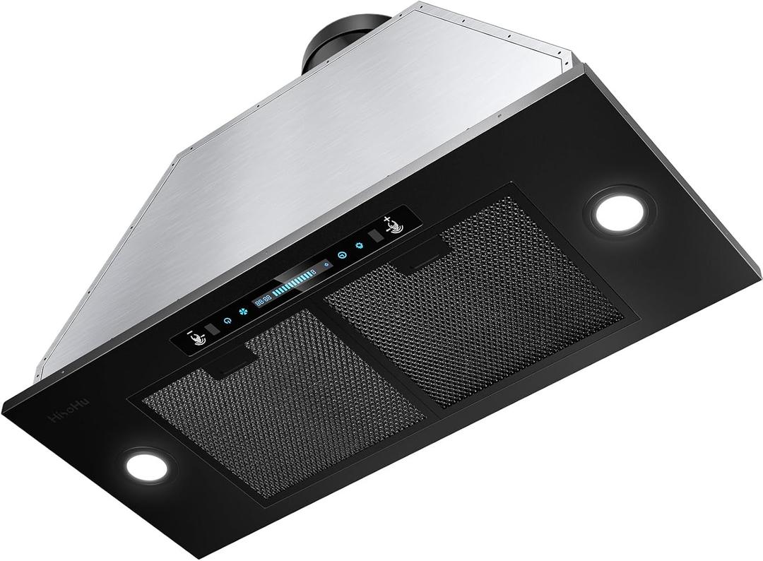 HisoHu Insert Range Hood 30 Inch / 36 Inch, 900 CFM with Ducted Convertible Ductless(Kit Included), Stainless Stee Kitchen Vent Hood with 4 Speed Exhaust (30'', Black)