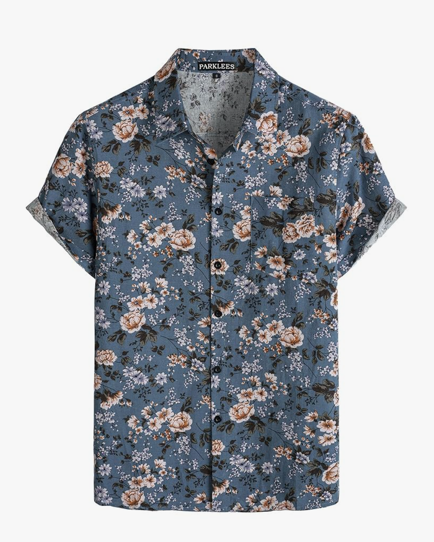 Men's Cotton Linen Vintage Pattern Printed Old Style Shirt Casual Short Sleeve Button Down Retro Shirts 2XL