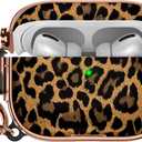Maxjoy for Apple Airpods Pro 3 case(2025) Leopard with Safety Lock,Compatible Airpods Pro 3rd Generation case Cover,for Cute AirPods Pro Case Cheetah for Women Girly with Keychain-Gold Leopard Print