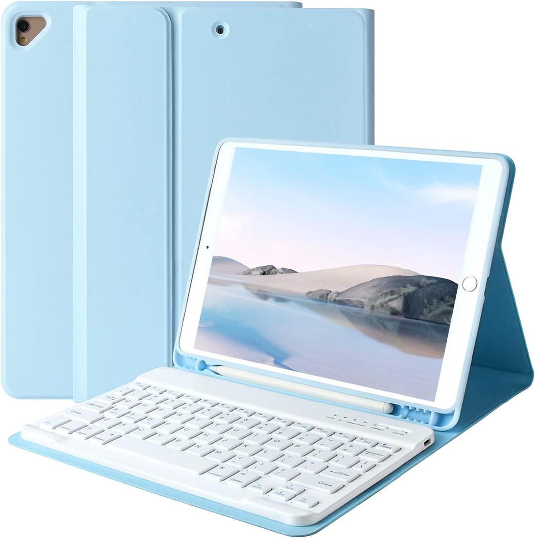 BAIBAO iPad 9th Generation Case with Keyboard 10.2 Inch - Detachable Slim Cover with Pencil Holder, Compatible with iPad 8th/7th Gen, Pro 10.5, Air 3rd (Blue)