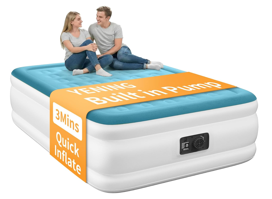 YENING Full Size Air Mattress with Built in Pump Raised Double Blow up Bed Inflatable Camping Airbed Electric 18 Inch Tall