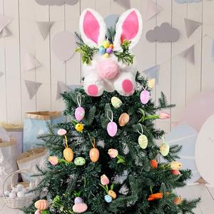 Gejoy Easter Bunny Tree Topper Decoration Spring Plush Rabbit Easter Basket Stuffer Hang White Bunny Tree Topper Ornaments for Holiday Party Supplies Decor