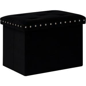 B FSOBEIIALEO Storage Ottoman Cube Folding Tufted Ottomans, Storage Boxes Footrest for Bedroom, Luxury Velvet Fabric 16.5 * 12.6 * 12.6 Inches Black