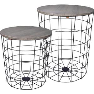 Elevon Nesting Table End Table Wire Basket Base with Wood Tops Side Table Set of 2, Gray