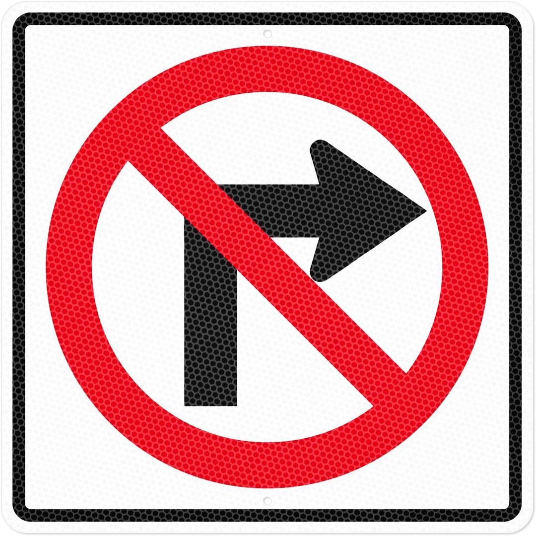 No Right Turn Sign 24"×24" Engineer Grade Reflective Aluminum | Waterproof Rust-Free Metal, Pre-Drilled, Large Square Design for Driveway, Parking Lot, Business, Traffic Safety