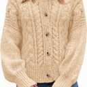 Yousify Womens Open Front Cardigan Sweaters Casual Cable Knit Long Sleeve Button Down Chunky Loose Fall Sweater (Large, Apricot)