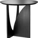 Round Side Table,Modern Aesthetic End Table with Oak Veneer,Wood Accent Table for Living Room, Bedroom (A, Black)