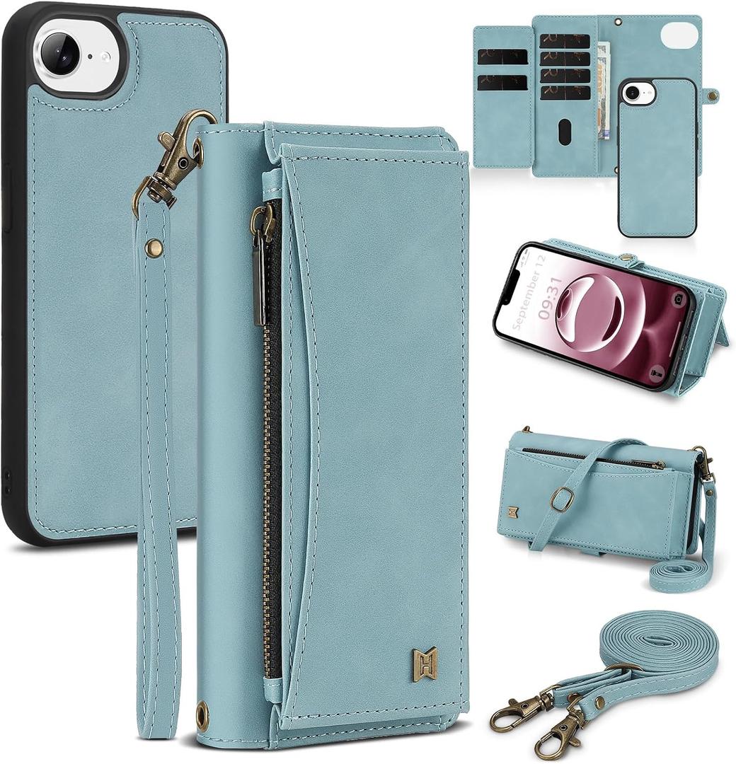 Wallet Case for iPhone 16e 2025 with Card Holder/Crossbody Wallet/Strap,[RFID Blocking][Magnetic] PU Leather Shockproof Protective Cover iPhone 16e Phone Case,6.1in,Blue