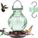 Auslar 26 Ounces Hummingbird Feeder, Hummingbird Feeders for Outdoors Hanging, Ant Moat and 5 Flower Feeding Ports, Fade Proof, Rustproof, Leakproof, Netted Flower Bud Shape Bottle, Green