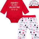 Baby Boys Girls Mommy Is My Valentine Outfit Set Heart Long Sleeve Pants Set (Red)