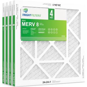 TRIGHTFILTERS 24x24x1 Air Filter 4 Pack, MERV 8 Pleated Dust Defense Air Filters Replacement Air Conditioner HVAC AC Furnace Filter, Durable and Lightweight