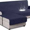 VANSOFY Upgraded Sectional Couch Covers 100% Waterproof L Shaped Sofa Slipcover Reversible Chaise Lounge Cover for Sectional Sofa Furniture Protector Cover for Pets(Small, Dark Blue)