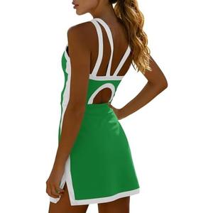Fisoew Womens Tennis Mini Dress with Built-in Shorts & Bra Open Back Sleeveless Golf Gym Workout Tank Dresses, Large Green