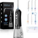 H2ofloss Water Dental Flosser Teeth Pick -Portable Oral Irrigator with 5 Modes, Rechargeable IPX7 Waterproof Orthodontic Teeth Cleaner Pick Cordless for Home Travel-300ml Water Tank (Black)