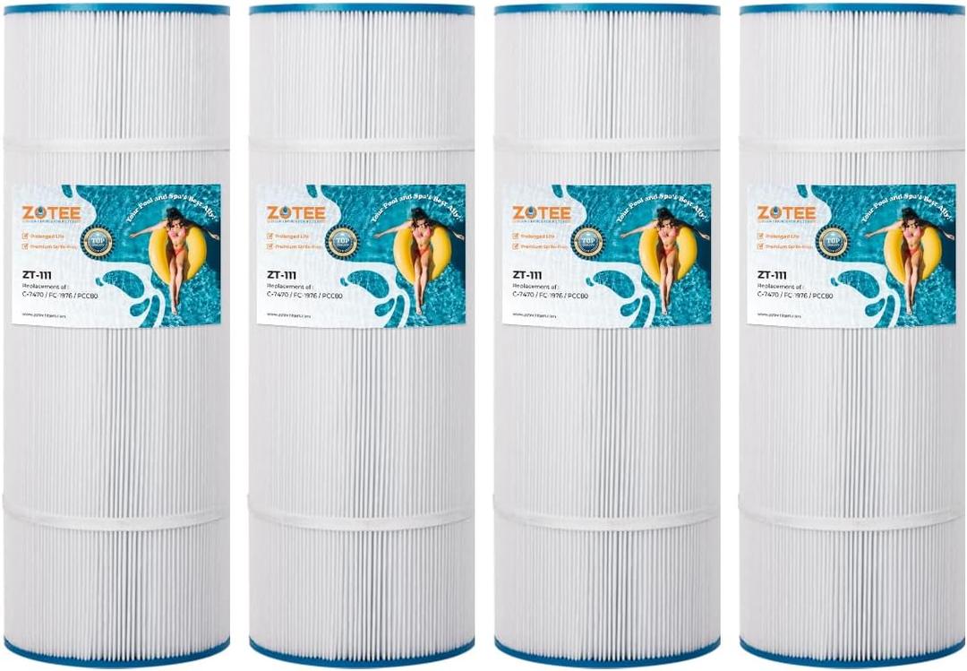 ZOTEE PCC80-PAK4 Replacement Pool Filter Cartridge for PCC80, C-7470,PLFPCC80, Darlly 70804,Clean and Clear Plus 320, Filbur FC-1976, 20"x7" Pool Filter, 4 Pack