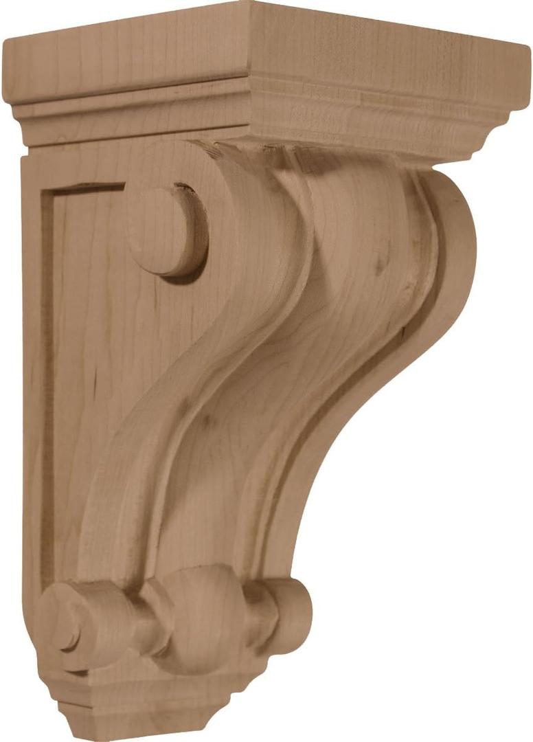 Ekena Millwork CORW04X04X07DERW Devon Traditional Wood Corbels, 4"W x 4"D x 7 1/2"H, Rubberwood