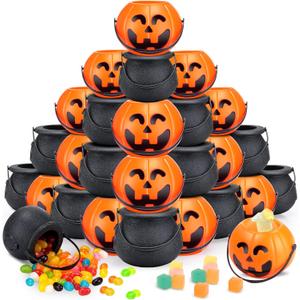 Liliful 36 Pcs Halloween Mini Pumpkin Bucket Jack O Lantern Witch Cauldron Small Spooky Halloween Candy Cauldron Pot Portable Pumpkin Buckets for Party Favors
