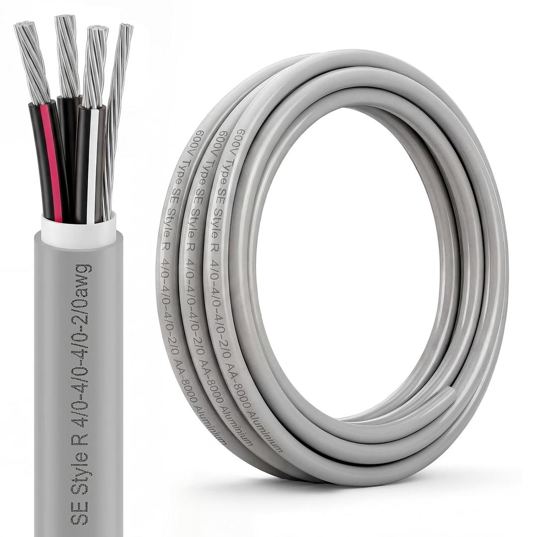 FairySandy 25' 4/0-4/0-4/0-2/0 SER Aluminum Service Entrance Cable 600V Aluminum 4/0 Wire for Mobile Homes & Home Services
