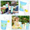 100Pcs Lemon Plastic Cups 16Oz Blue White Lemon Print Disposable Drinking Lemonade Cup Stackable Party Cups for Summer Birthday Baby Shower Citrus Party Supplies