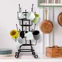 MyGift 24-Hook Rustic Black Iron Coffee Mug Holder, Tea Cup Display Stand, Drinking Glasses Baby Bottle Drying Rack Stand