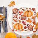 AnyDesign 80Pcs Fall Football Pumpkin Paper Napkin Maple Leaves Pumpkin Rugby Luncheon Napkin 6.5 x 6.5 Inch Autumn Decorative Dinner Hand Napkin for Farmhouse Birthday Baby Shower Tea Party Supplies