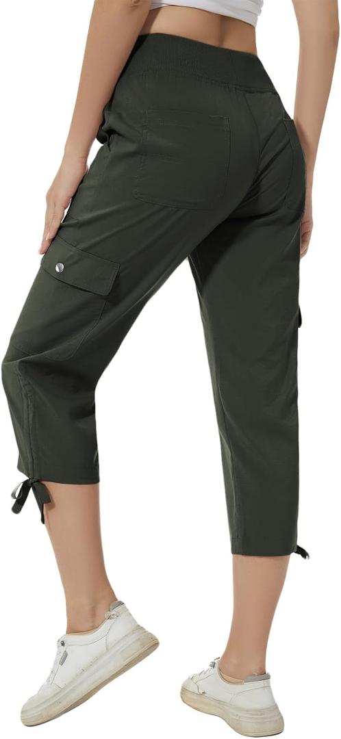 YuKaiChen Women's Capris Hiking Summer Pants Outdoor Athletic Travel Casual Lightweight Quick Dry with Pockets ArmyGreen L