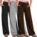Oakgarden 3 Pack Girls' Wide Leg Sweatpants Drawstring Baggy Pants Teen Casual Loose Athletic Joggers with Pockets 7-8Y