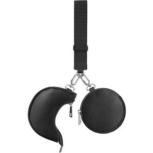 Dual Pouch Wristlet Keychain Wallet Double keychain wallets Mini Pouch Coin Purse Women Coin Detachable Wrist Zip Bag (Black)