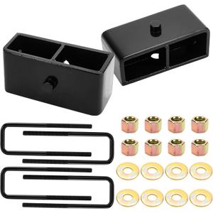 2" Rear Leveling Lift Kits Block Kit Compatible with 2WD 4WD Chevy Silverado 1500 1999-2019, GMC Sierra 1500 1999-2020 2pc Rear Lift Block with 4pc Extended Square Leaf Spring Ubolts