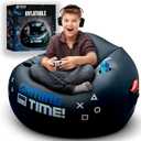Inflatable Gaming Chair for Kids & Teens with Cup Holders and Side Pocket - This Air Gaming Bean Bag Chairs for Kids is The Perfect Furniture for Gamer Room Decor - Perfect Gaming Stuff for Boys 4-12